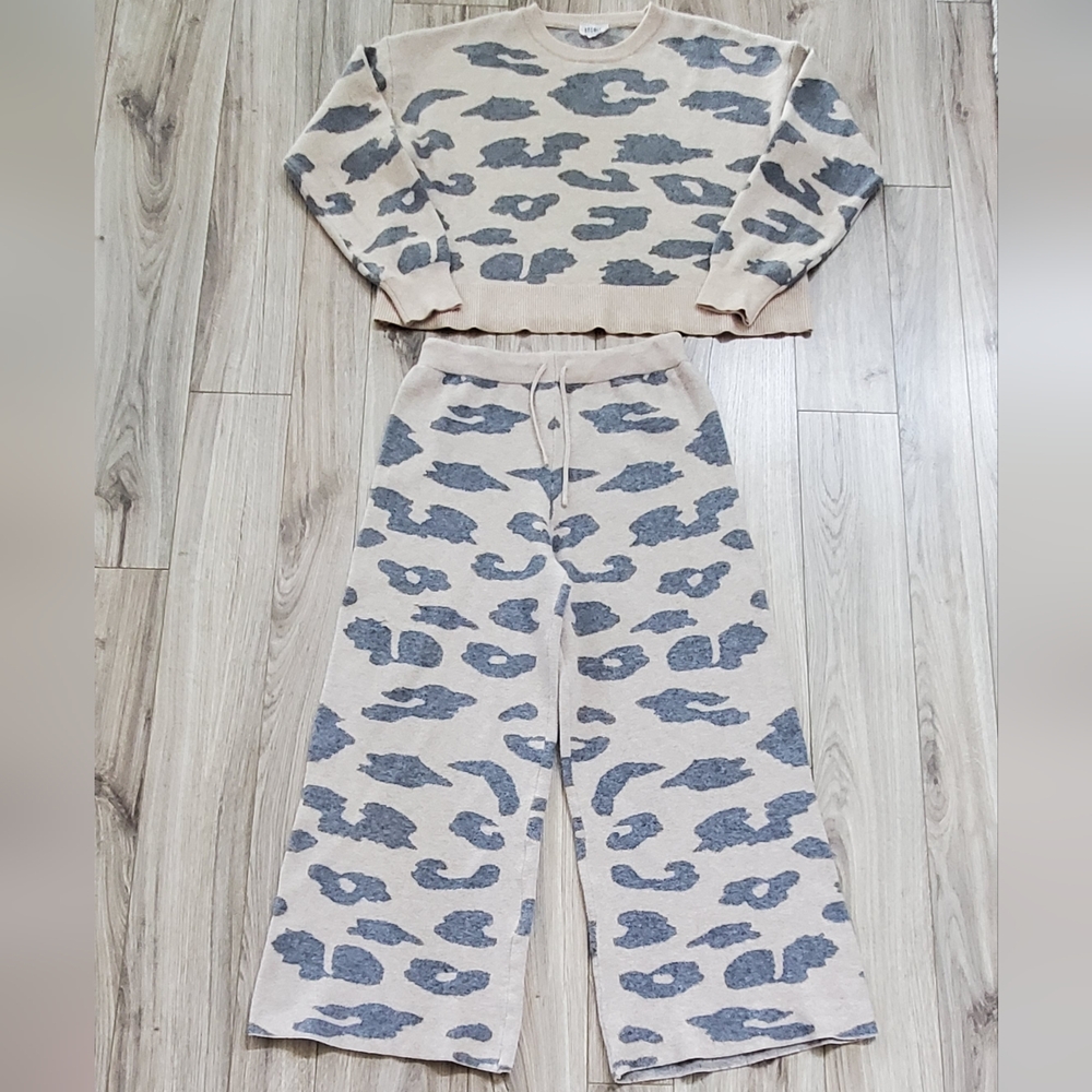 Storia 2 Piece Cozy Lounge Set, Muted Leopard Print, Large, EUC
